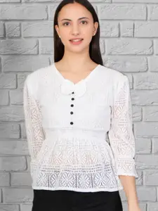 69 FASHION STREET Women V-Neck Lace Inserts Peplum Top