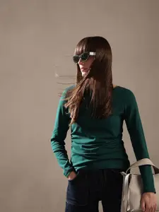 Vero Moda Women Solid Boat Neck Long Sleeves Cotton Top