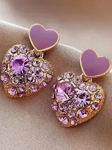 Estailo fashion Artificial Stone Studded Heart Shaped Drop Earrings