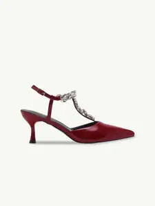 LUXY SHOE Women Embellished Pointed Toe Kitten Heel Pumps