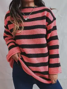 all about you Women Striped Longline Pullover Sweaters