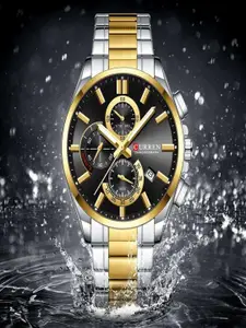 Curren Men Brass Dial & Stainless Steel Straps Watch CR-8475-TT-Black
