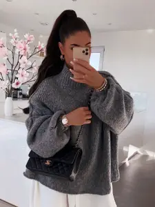 all about you Women High Neck Oversized Pullover