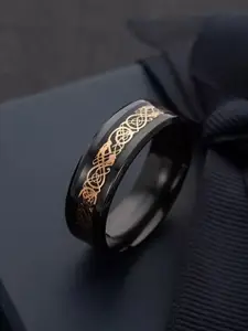 Zoey Men Silver-Plated Stainless Steel Intricate Textured Details Adjustable Finger Ring