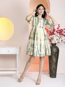 KRIDHAA FASHION BOUTIQUE Women Tie and Dye Schiffli Empire Dress