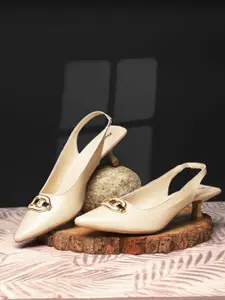 Bata Women Kitten Heeled Pumps with Western - Embellished