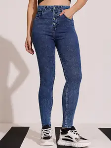 DOLCE CRUDO Women Skinny Fit High-Rise Heavy Fade Stretchable Jeans