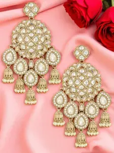 OOMPH Women Floral Gold Kundan Jadau Drop Earrings with Small Jhumki