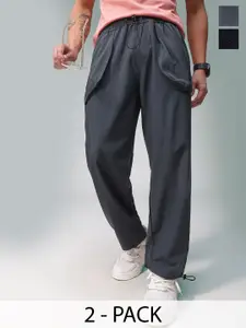 MADSTO Men Pack Of 2 Relaxed Fit Mid-Rise Track Pants