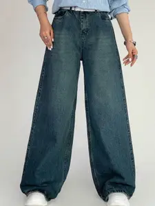 Aadvi Fashion Women Jean Flared High-Rise Low Distress Light Fade Stretchable Jeans