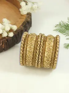 I Jewels Set Of 10 Gold-Plated Kunda-Studded Bangles