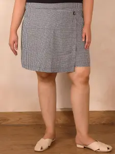 Indietoga Checked Pure Cotton High Rise Knee Length Skorts