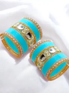 BeautyTrends Set Of 42 Gold-Plated Ston-Studded & Beaded Bangles