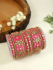 I Jewels Set Of 10 Gold-Plated Kundan-Studded Bangles