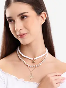 DressBerry Set of 3 Two Toned Plated White Pearl Seashell and Starfish Pendant Necklace