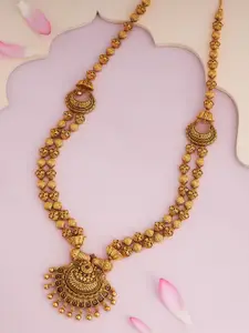 Kushal's Fashion Jewellery Gold-Plated Artificial Stones Studded Antique Necklace
