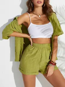 Outzidr Collared Neck Short Sleeve Shirt With Shorts Co-Ords