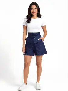 glitchez Women High-Rise Regular Fit Belted Shorts