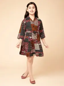 YK Girls Printed Three-Quarter Sleeves Pure Cotton Shirt With Skirt