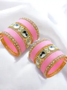 BeautyTrends Set Of 42 Gold-Plated Ston-Studded & Beaded Bangles