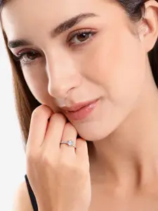 DressBerry Silver Plated CZ Solitaire Adjustable Ring