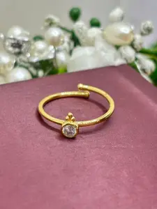 Luxevogue 925 Sterling Silver 18k Gold-Plated Cubic Zirconia Stone-Studded Finger Ring