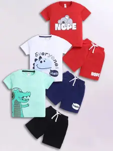 LITTLE NINJA Boys Pack Of 3 Printed Pure Cotton T-Shirts With Shorts