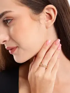 DressBerry Gold Plated CZ Leaf Adjustable Ring