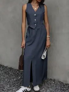 Outzidr V Neck Waistcoat With Skirt Co-Ords