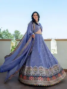FABPIXEL Embroidered Silk Sequinned Semi-Stitched Lehenga & Unstitched Blouse With Dupatta