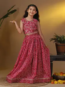 FASHION DREAM Girls Muslin Bandhani Printed Sequinned Ready to Wear Lehenga & Choli