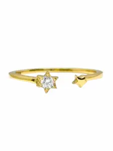 Luxevogue 925 Sterling Silver 18k Gold-Plated Cubic Zirconia Stone-Studded Finger Ring
