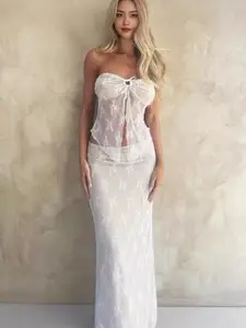 StyleCast Embroidered Strapless Top With Skirt Co-Ords