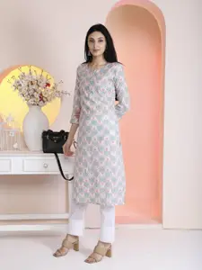 KRIDHAA FASHION BOUTIQUE Women Ethnic Motifs Printed Daily Cotton Straight Kurta