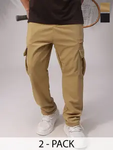 MADSTO Men Pack Of 2 Cotton Straight Fit Low-Rise Track Pants