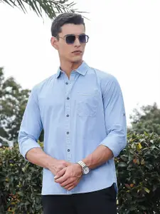 Thomas Scott Classic Slim Fit Spread Collar Roll-Up Sleeves Pure Cotton Casual Shirt