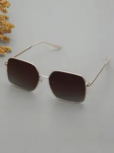 Carlton London Gold Toned with Brown Polarised Lens Oversized Sunglass