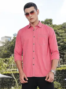 Thomas Scott Classic Slim Fit Spread Collar Roll-Up Sleeves Pure Cotton Casual Shirt