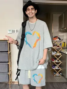 StyleCast Printed Round Neck T-Shirt & Shorts Co-Ord Set