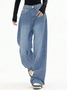 Aadvi Fashion Women Jean Wide Leg High-Rise Low Distress Light Fade Stretchable Jeans