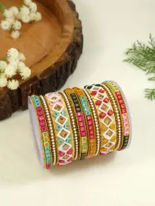 I Jewels Set Of 10 Gold-Plated Kundan-Studded Bangles