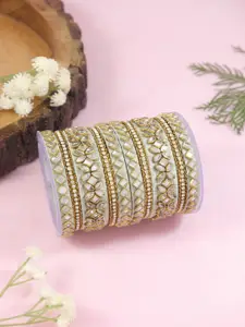 I Jewels Set Of 10 Gold-Plated Kundan-Studded Bangles