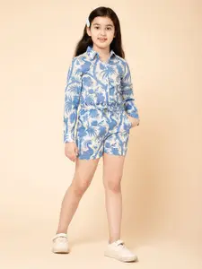 YK Girls Printed Long Sleeves Pure Cotton Shirt With Shorts