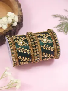 I Jewels Set Of 10 Gold-Plated Kundan-Studded Bangle