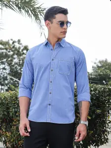 Thomas Scott Classic Slim Fit Spread Collar Roll-Up Sleeves Pure Cotton Casual Shirt