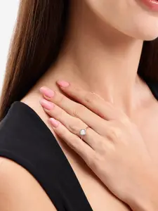 DressBerry Silver Plated White Fancy Stone Heart Adjustable Ring