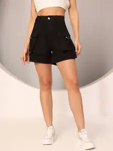 DOLCE CRUDO Women High-Rise Denim Fashion Cargo Shorts