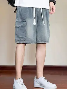 StyleCast Men Washed Loose Fit Knee Length Denim Cargo Shorts