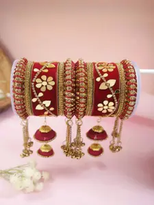 I Jewels Set Of 10 Gold-Plated Kundan-Studded Bangles
