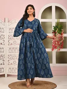 Nayo Women Ethnic Motifs Printed Tie-Ups Maternity Maxi Dress